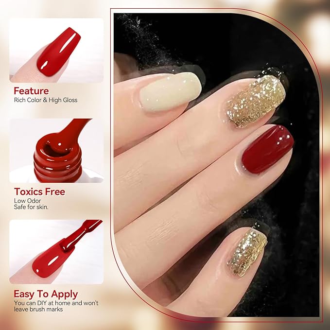 Born Pretty Gel Nail Polish Nude White Red Silver Champagne Gold Glitter Gel Nail Polish Set Classic Daily 6 Colors Nail Gel Kit Soak Off U V Nail Gel Polish Nail Art Home DIY Manicure
