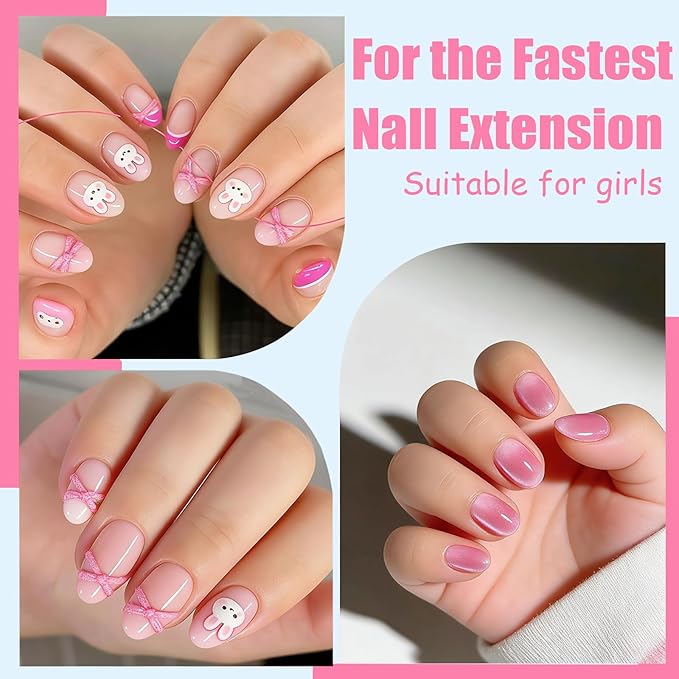 Extra Short Almond Press On Nails For Girl, 216Pcs Pre Etched Clear Press On Nails Kit For Kids,Full Cover False Nail with 3 in 1 Nail Glue, Fake Nails Extension Set for Home DIY 12size
