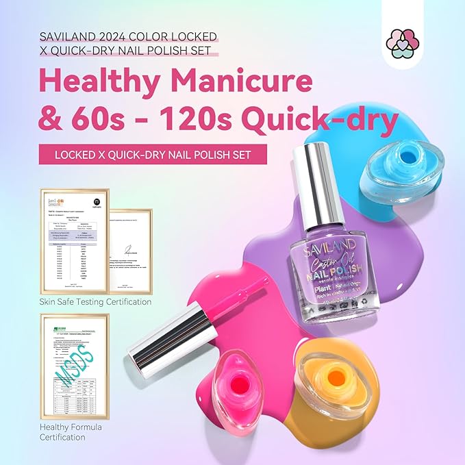 SAVILAND Quick Dry Nail Polish Set: 14 Pcs Neon Summer Nail Polish Fast Dry Hot Pink Red Glitter Nail Polish Regular Fingernail Polish Non Gel with Base-Top Polish for Manicure Nail Art