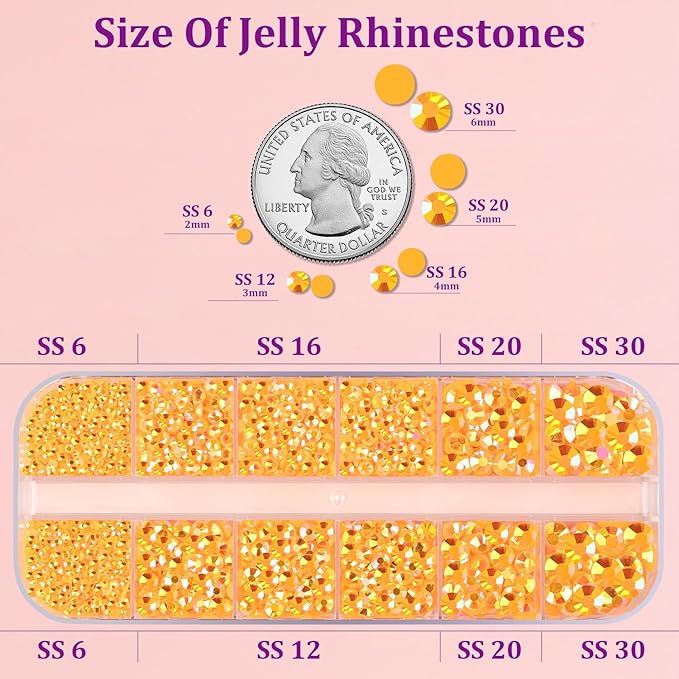Resin Jelly Rhinestones for Crafting with B7000 Jewelry Glue, 1 Box Light Orange AB Flatback Crystal with 3Pcs 10ml Glue, Bedazzling Non Hotfix Gems for DIY Tumblers Clothing Shoes Manicure
