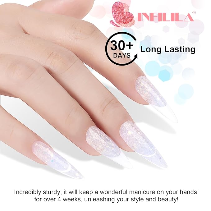 NXJ INFILILA Glitter Poly Nail Gel, Baby Blue Colors Poly Extension Gel Nail Enhancement, Thickening Glossy Builder Home DIY Salon Use for Girls UV/LED Nail Lamp Required P07