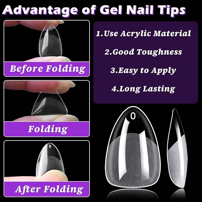 300pc Short Almond Nail Tips, Soft Gel Nail Tip Almond Fake Nails Artificial Fingernail, 15 Sizes Full Cover Clear Press on Nail Short Acrylic Nails Tips for Nail Extension, Press Nails Making