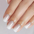 White Gradient Press on Nails Luxurious Thickened Short Square Shaped False Nails with Silver Glitter Designs French Fake Nails Full Cover Stick on Nails Sparkly Acrylic Nails for Women DIY Art 32 Pcs