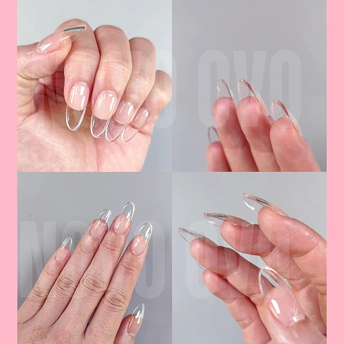NOVO OVO Medium Oval Nail Tips Extra Thick Press on No C Curve, Soft Gel Natural Fake Nail Extension, Full Cover Clear False Nails for Acrylic, French Manicure Salon DIY x 14 Sizes 224 pcs