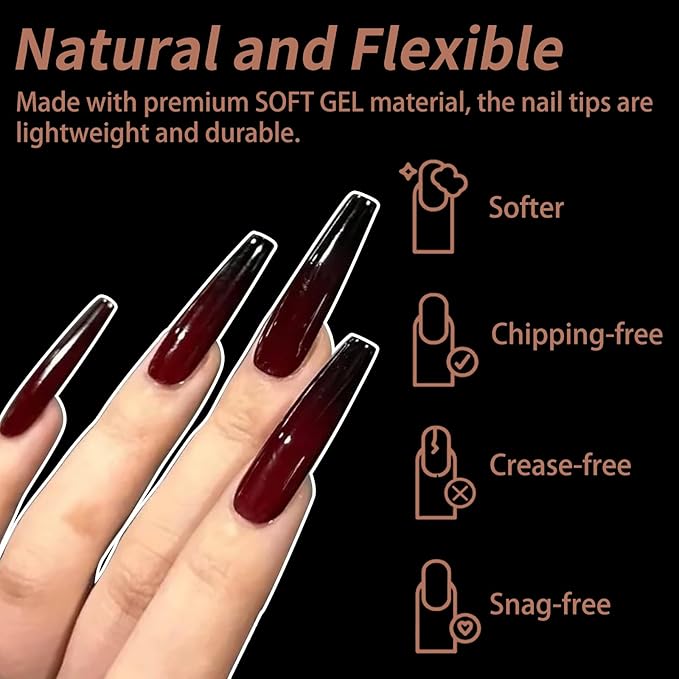 Long Coffin Nail Tips, 240Pcs Soft Gel Nail Tips Pre-shaped 3XL Shape Clear Acrylic False Nail Fake Nail Extension Press On for Salon Home DIY 12 Sizes
