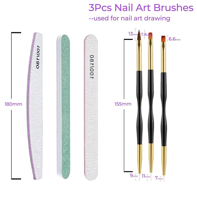 WAYI Nail Kit with 200 White & Clear French Tips, Nail Forms, Acrylic Brushes, Drawing Tools, Dotting Pens, Clipper, File & Buffer for UV Gel Acrylic DIY Manicure & Salon Use