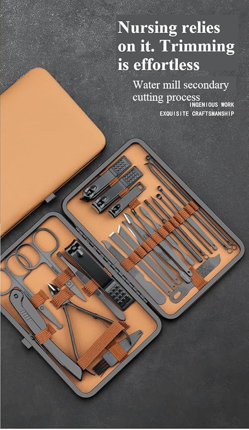Nail Clipper Set 24-Piece Set Eagle-Billed Nail Clipper Manicure Beauty Pedicure with Brown Luxurious Travel Case