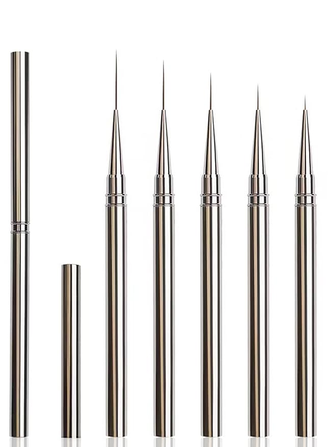 5Pcs Nail Art Liner Brushes Set, Metallic Nail Art Brush for Long Lines, Thin Details, Fine Drawing, UV Gel Polish Painting Nails Design Pen for Manicure Brushes 6/9/12/15/18mm