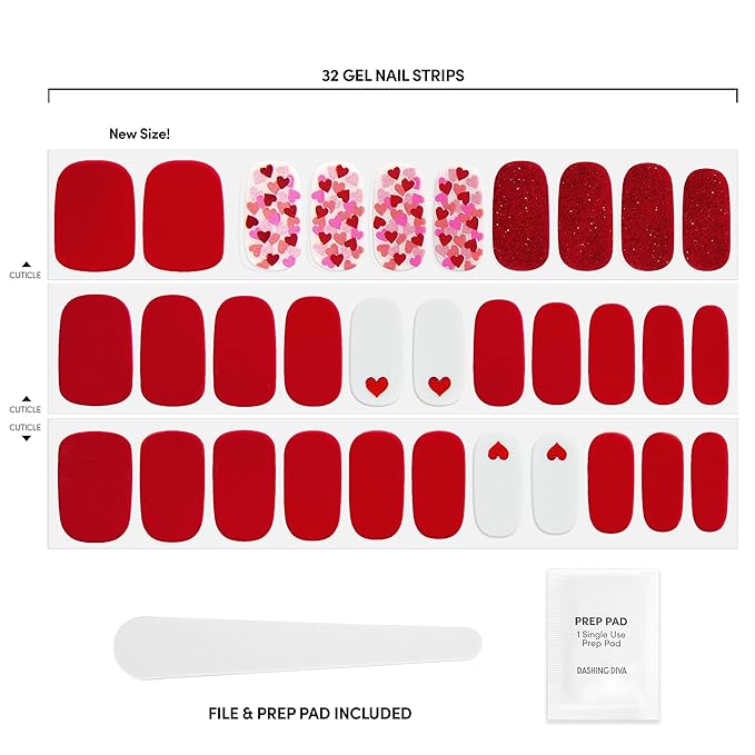 Dashing Diva Gloss Nail Strips - Girl Crush - UV Free, Chip Resistant, Long Lasting Gel Stickers - Contains 32 Wraps, 1 Prep Pad, 1 File