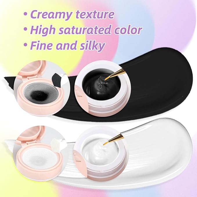 Cushion Gradient Painting Gel, Black&White Ombre Nails Aura Nails Full Coverage Precise Control of Each Dip Matte Effect Non-Wipe Long Lasting French Manicure Soak Off UV LED DIY Nail Art