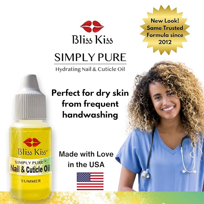 Bliss Kiss | Summer Fragrance | Nail Oil Cuticle Dropper w/Vitamin E & Jojoba⏤Nail Strengthener Nail Growth Serum for Brittle Peeling Breaking Thin Nails | 0.5oz | (Summer)