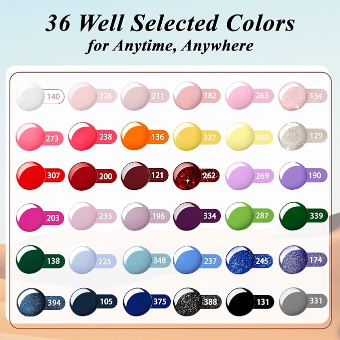 phoenixy Gel Nail Polish Kit with U V Light 48W, 56 Pcs 108 Effect Gel Nail Polish Kit Base Glitter Matte Top Coat Manicure Tools Gifts for Women