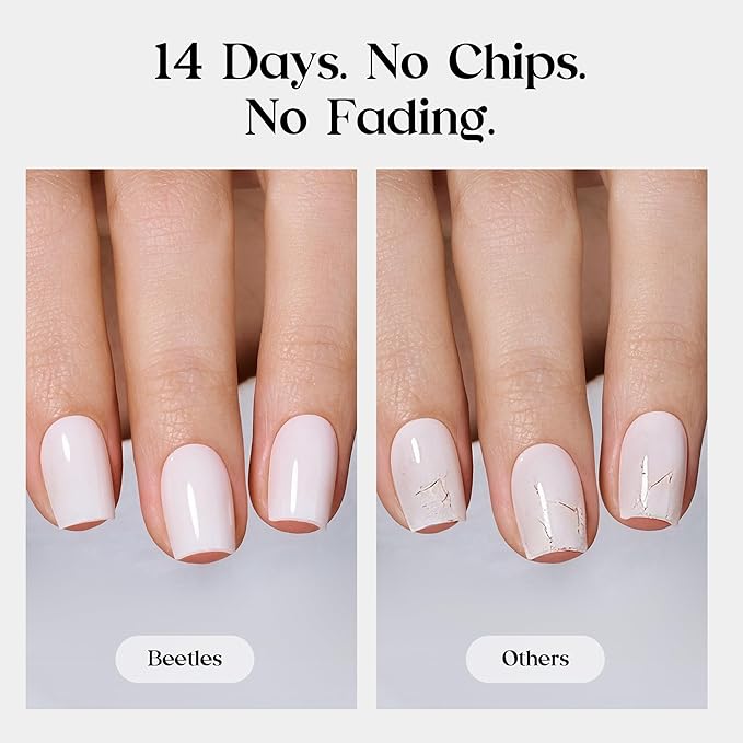 Beetles Natural Milky White Press On, Short Almond Press On Nails, Soft Nail Gel Nail Kit with Fast-Dry Nail Glue & Adhesive Tabs, 32pcs 16 Sizes, Girls Stick On Nails for Women