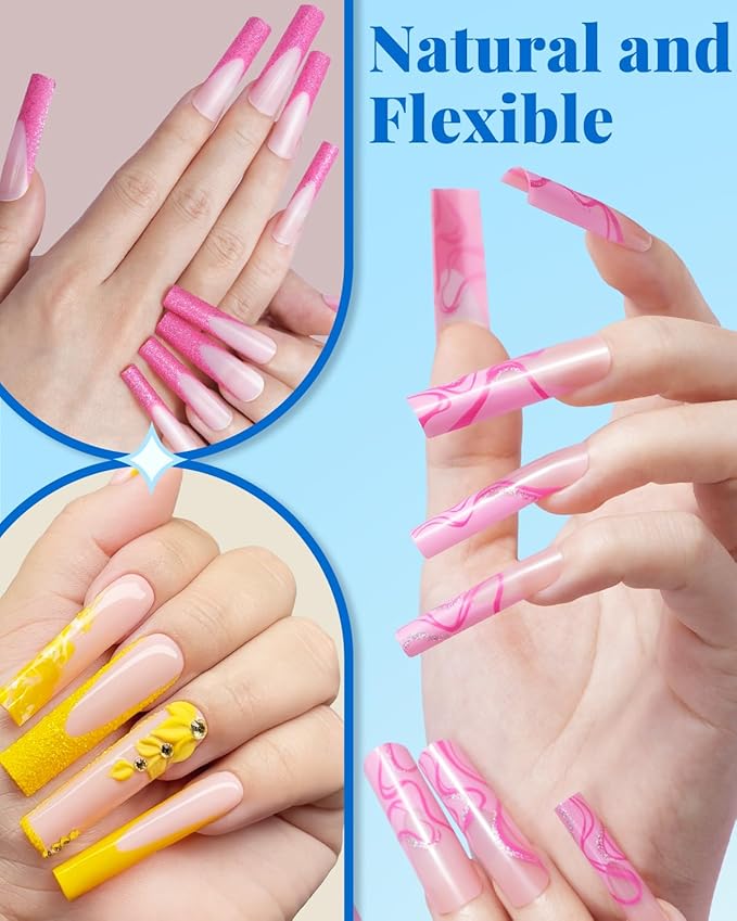 MORGLES Clear Tapered Square Nail Tips, 240 Pcs XXL Extra Long Straight C Curve Nail Tips 12 Sizes Half Cover French Clear for Acrylic Home DIY with Box