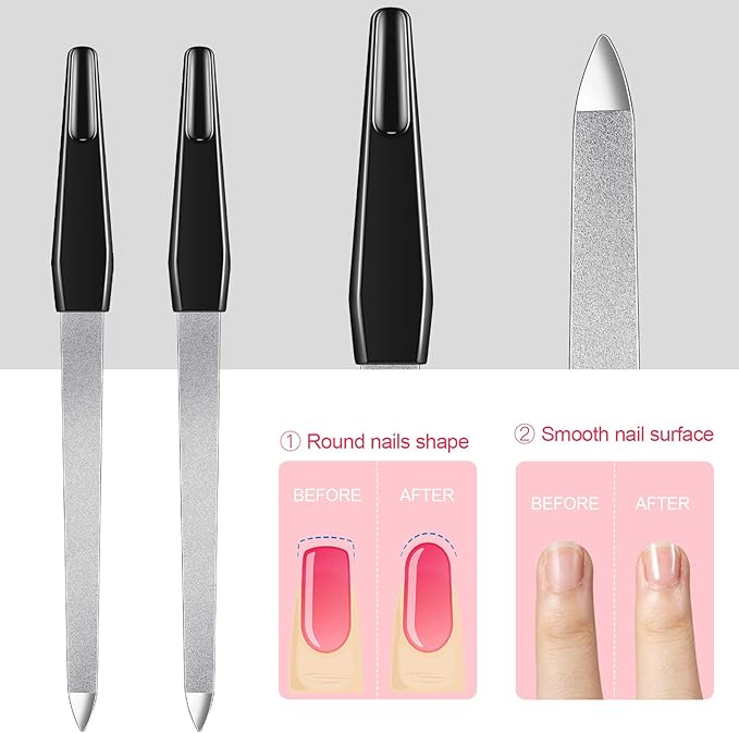 12 Pcs Metal Nail File 6.7 Inch Stainless Steel Nail File Double Sides with Anti Slip Handle Fingernails Toenails Manicure Tool for Woman and Men(Black)