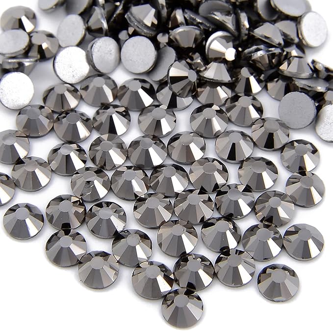 NCB 3000pcs Flatback Round Glass Nail Art Rhinestones Crystal for DIY Making Accessories Shoes, Clothes, Face Art, Bags, Manicure (Jet Hematite, SS4 3000pcs)