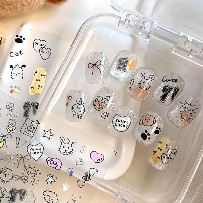 Dedyel 5D Embossed Cute Dog Nail Art Stickers Cartoon Kawaii Design Anime Self Adhesive Nail Stickers for Women Kids Girls Nails Art Decorations