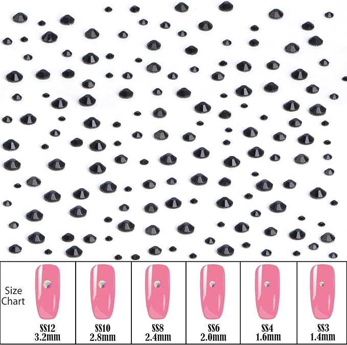 NCB Hotfix Iron on 8000pcs Crystal Rhinestones Round Gem for Crafts Decoration DIY Jewelry Making with a Picking Pen (Black, 6Sizes SS3-SS12)