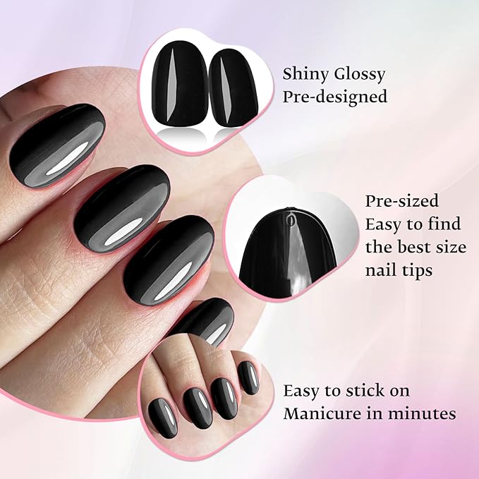 LoveOurHome Oval Press on Nails Short Fake Nails with Glue Tabs, 576pc Short Round Almond Fake Nail Press ons Nail Glue on Nails Kit Acrylic Nails Oval False Nails Artificial Fingernails for Women