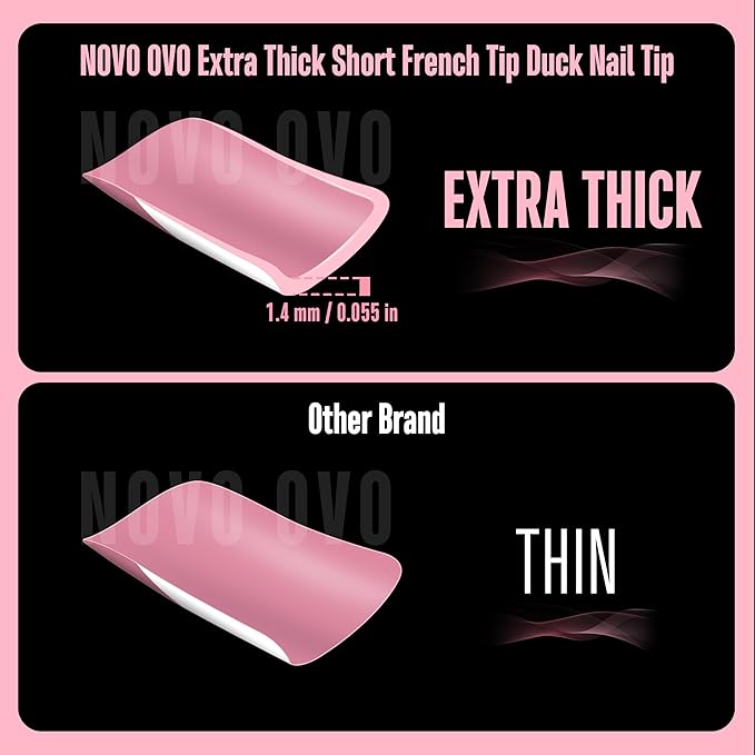 NOVO OVO White French Tip Short Duck Nail Tips Press on, BERRY PINK Pre-designed Soft Gel Nail Extension, Extra thick Full Cover Matte Vrial False Nails for DIY x 12 Sizes 360 pcs