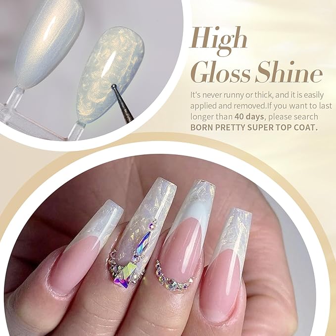 Born Pretty Pearl Gel Nail Polish Aurora Iridescent Glitter Shimmer Pearl Effect White Pink Purple Blue Mermaid Drawing Gel Nail Polish Shell Swirl Thread Effect Nail Gel Soak Off Led DIY Gift 6PCS
