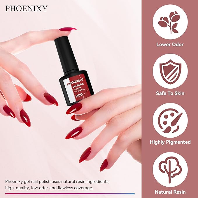 Phoenixy 30 PCS Gel Nail Polish, 25 Color Gel Nail Polish Kit 5pcs Base Coat Glossy Matte Gold Glitter and Silver Glitter Top Coat Fall Winter White Purple Pink Red Green Starter Gift for Women
