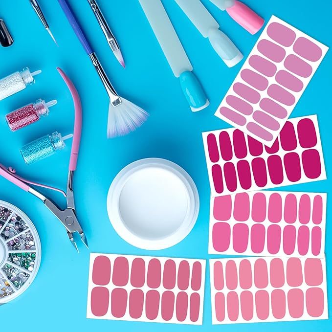 24 Sheets Solid Color Nail Polish Strips, Self-Adhesive Purple Nail Polish Stickers, Pink Nail Wraps, Nail Art Accessories