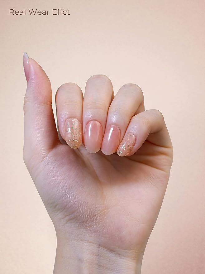 Pre Cured Gel Nail Strips - 44PCS Salon Quality Gel Nail Stickers - Long Lasting Polish Wraps for Women no UV Light Needed Easy Apply & Remove (Crush Gold）