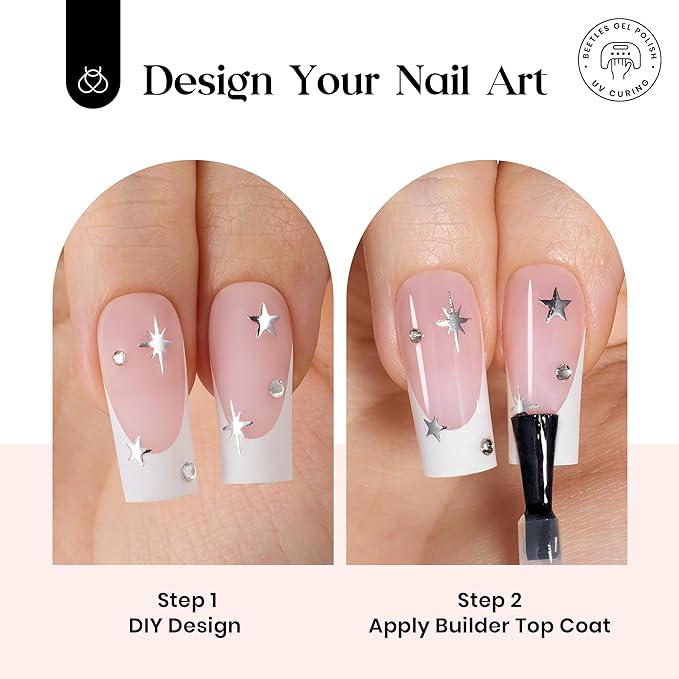 Beetles X Press Plus On Nails Kit - Rose French | Pink Long Square French Tip Press On Nails | 224Pcs 16 Sizes All-in-One Kit With Nail Glue，Remover，Builder Top Coat，Nail Lamp