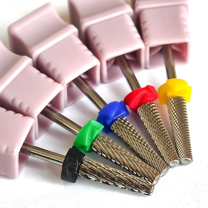 16mm Long Tapered Barrel Nail Drill Bit, 3/32” Safety Tungsten Carbide E-File Bit for False Nail Application, Press-On Tip Apply Nail Extension, Gel & Acrylic Removal, Two-Way Rotation, Coarse