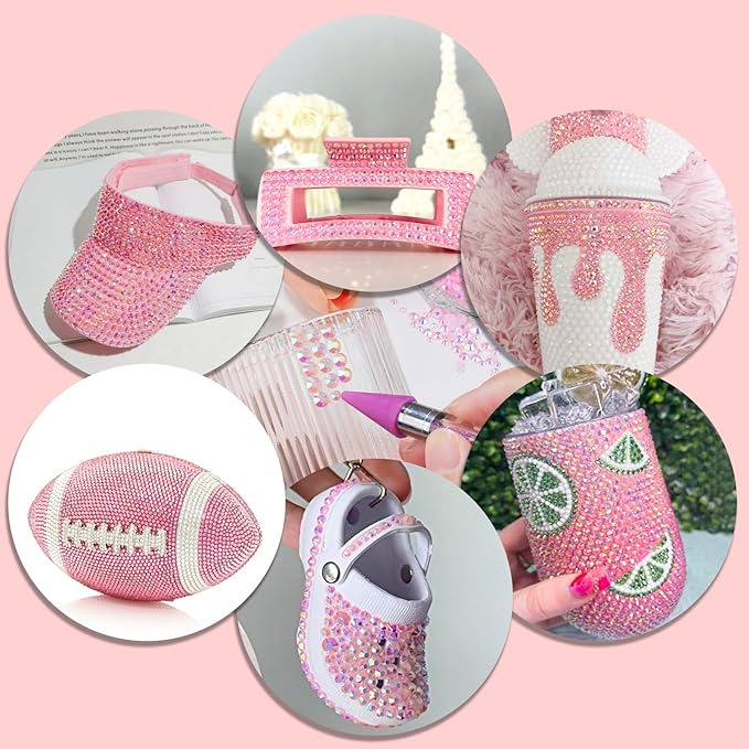 Canvalite 25000PCS Resin Jelly Rhinestones for Crafting, Pink AB Flatback Gems, Bedazzling Crystal with 5x2.5g B7000 Jewelry Glue and Tweezers Dotting Pen for DIY Crafts Clothing Shoes Nail Art