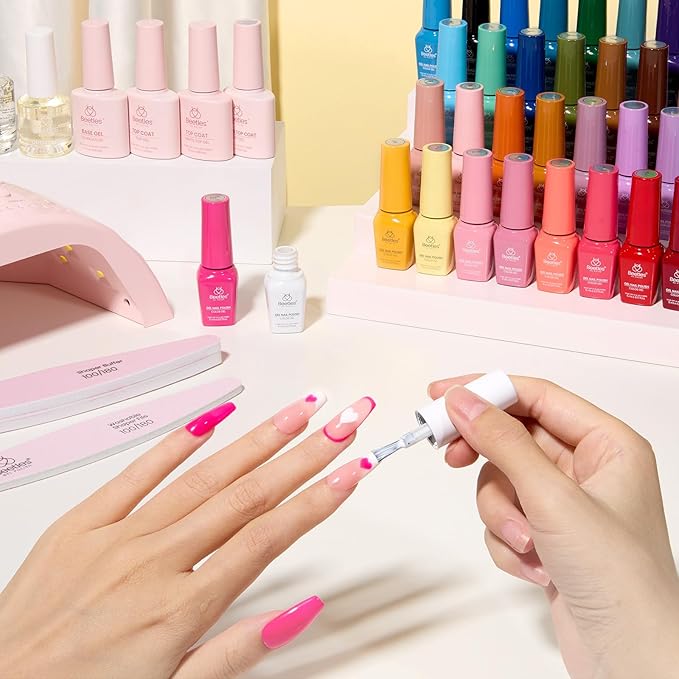 Beetles Valentines Gel Polish Set - 36 Color Spring Pastel Yellow Blue Pink Gel Polish Kit with Base Coat Glossy Matte Glitter Top Coat Soak Off UV LED Gel for Nail Art