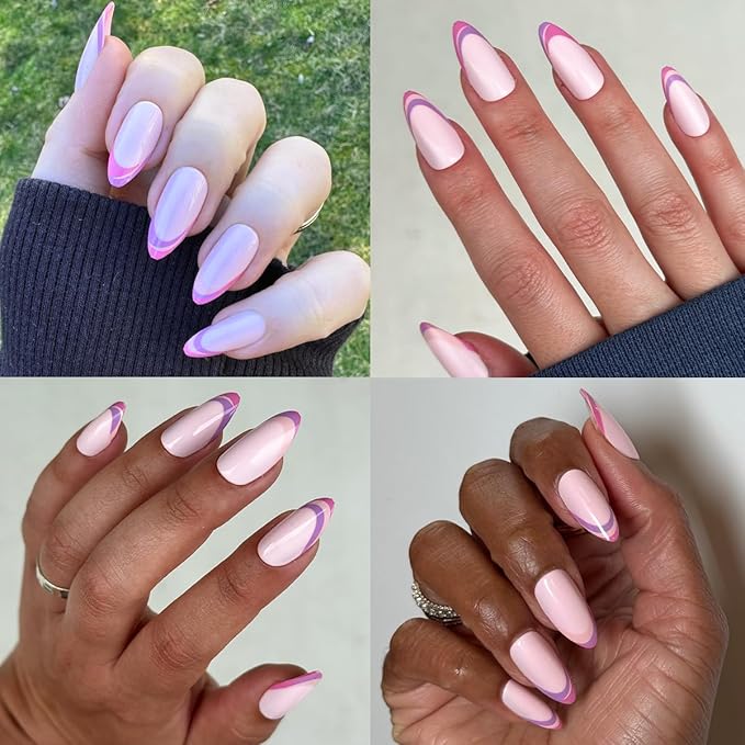 Olive & June Instant Mani Press-On Nails (Glue) | 42 Fake Nails, 21 Sizes | Non-Toxic, Long-Lasting Recycled Materials Realistic Look | Spring Flowers & Patterns | Long, Almond | Double French Twist