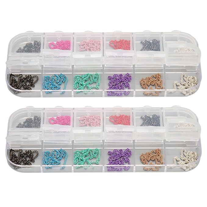 3D Mix Nail Chains, 3D Colorful Nail Charms, 24 Strips Nail Jewelry Metal Punk Nail Chains With Case, Nail Chain Decorations for Nail Art Chains DIY Design