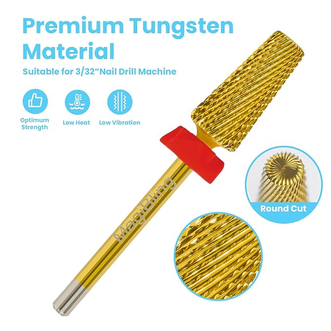 6.6mm Large Tapered Barrel 5-in-1 Nail Drill Bit, 3/32" Cross-Cut Safety Tungsten Carbide Efile Bit for Fast Gel & Acrylic Removal, Two-Way Rotation, Nail Tech & Beginner Bit, Titanium, Fine