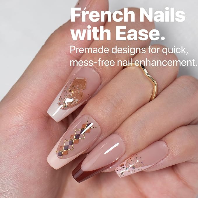 SXC Cosmetics French Tip Press On Nails - Skin Tone Nude and Color Series, Medium Coffin X-Pro Tips Starter Kit ST120KIT