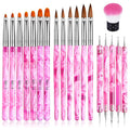 19 Pcs Pink Acrylic Nail Art Brush Set, TOROKOM UV Gel Nail Brushes for Nail Art Tips Nail Polish Builder Brush Nail Painting Brush with Nail Dotting Tool Nail Art Dust Remover Brushes for Nail Salon
