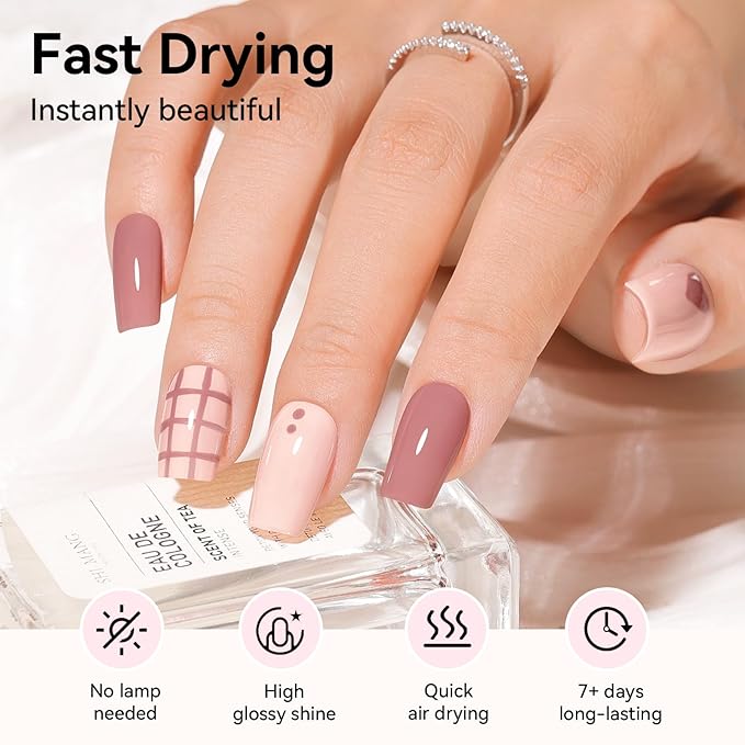6 Colors Nail Polish Set, Neutral Nude Beige Dusty Pink Fingernail Polishes All Seasons, Opaque, Rapid Dry Natural Nail Art Manicure Salon DIY at Home for Women