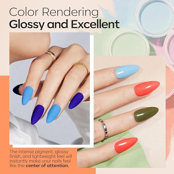 Modelones 20 Colors Dip Powder Nail Kit, Spring Summer Neon Orange Blue Black Pink Purple DIY Manicure Dipping Powder Kit Starter Set System with Activator Base Top Coat Gifts for Women