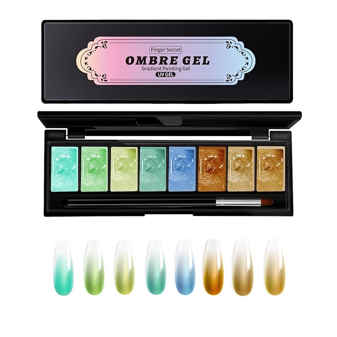 Finger Secret 8 Colors Ombre Gel Pat Nail Polish Set,Ombre Pigment for Nails, Pat Painting Gradient Blooming Gel with 50Pcs Nail Sponges for 10D Gels Nail Art can be Painted in Salon or Home Use