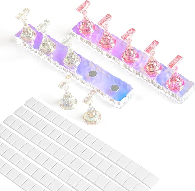 BQAN 2 Set Nail Holder for Painting Nails, Aurora Acrylic Nail Stand for Press on / Fake Nail Tips Training / Nails Display with 96 Pcs Reusable Adhesive Putty