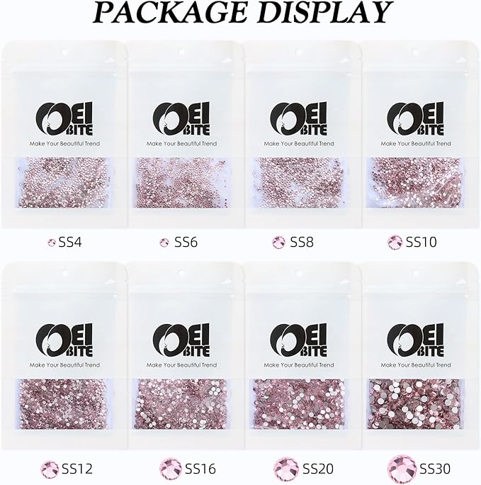 Pink Flatback Rhinestones, Glass Rhinestones for Nail Art and Craft, Glue Fix, Loose Crystal Gemstones(Pink, SS12, 1440pcs, 2.9-3.0mm)