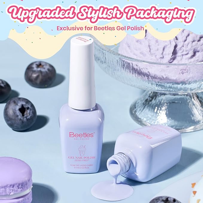 Beetles Blue Gel Nail Polish - Blueberry Smoothie Pastel Blue Gel Polish, Same Color Same Bottle, Soak Off UV LED Lamp Pastel Nails Art, Long-Lasting Manicure Salon DIY Home Spring Nails