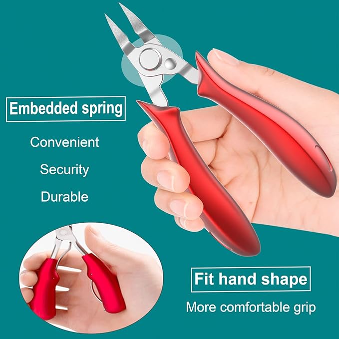 Ingrown Toenail Clippers (Upgrade), Steel Nail Clippers for Professional Podiatrist, Unique Long Handle Curved Blade Tool for Thick & Ingrown Nails, Suitable for Men, Women and Elderly (red)
