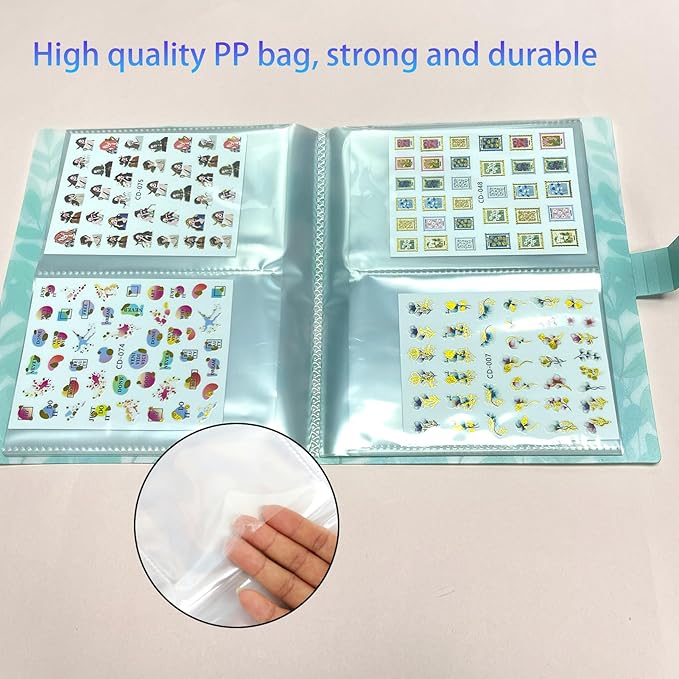 144 Slots Nail Art Sticker Storage Book Display Collecting Equipment Nail Art Decals Photos Storage Book Manicure Designer Tools Decoration Kits(Leaves)