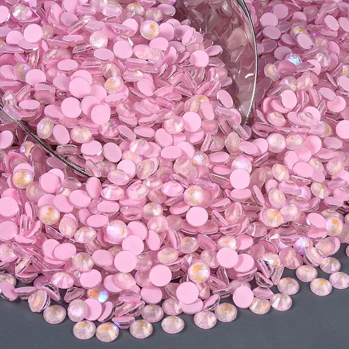 Blinginbox Flatback Rhinestones Round Gems, 1440pcs Luminous Series Glass Stones Neon Gems Non Hotfix Crystal Rhinestones for Nail Charms Crafts Clothes Tumblers,Lt. Pink AB Luminous,SS6.