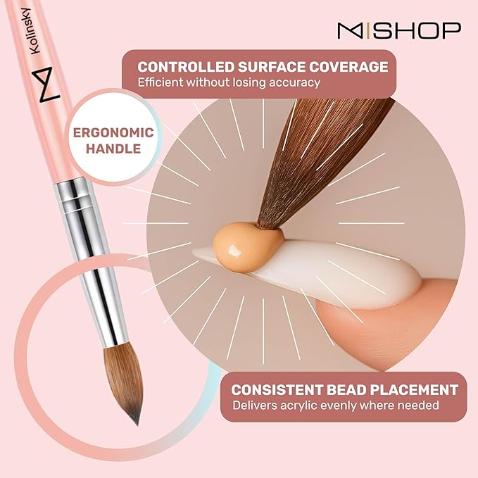 M – Majesti Pink 100% Kolinsky Acrylic Nail Brush | Professional Acrylic Sculpting & Application Brush | Handcrafted Premium Nail Art Tool for Nail Technicians (#14)