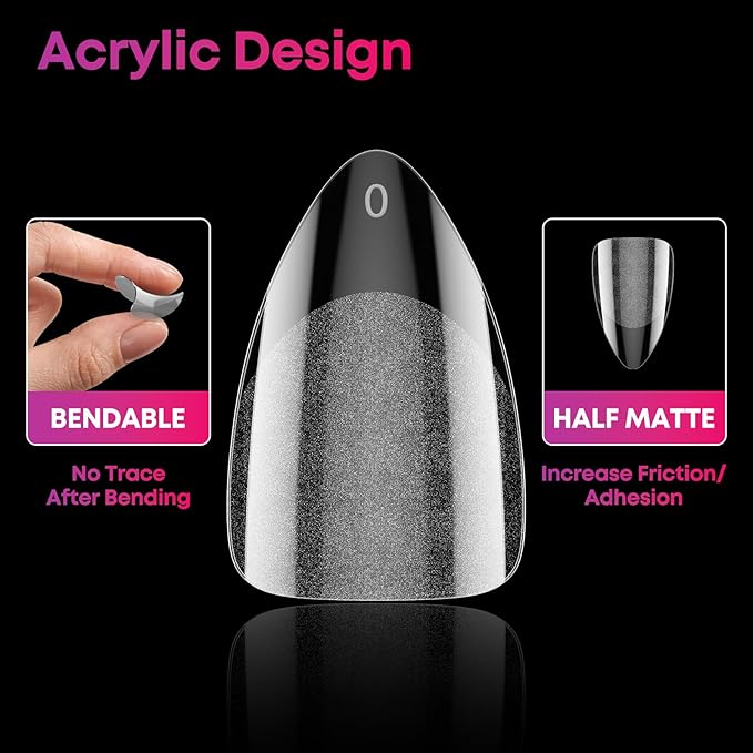 Almond Soft Gel Nail Tips, 240Pcs Pre Etched Clear Fake Nails Short Almond Shape, 12 Sizes Half Matte Full Cover Acrylic Press on Flase Tip Nail for Extension Nail Manicure Home DIY with Box