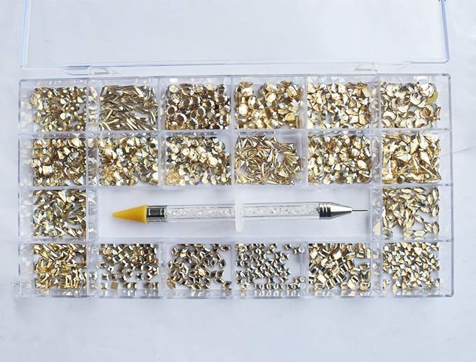 1000 Pcs Crystal Champagne Nail Art Rhinestone Accessories Flat Glass Stone Strass Mixed Shape DIY 3D Fingernail Decoration 20 Styles Flat- Back Nail Art Rhinestone With 1 Pick Up Pen In Clear Big Box