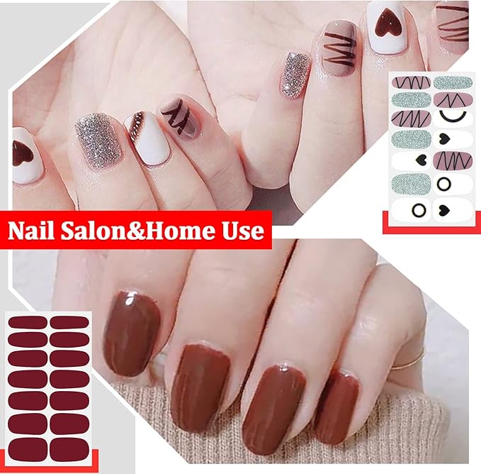 SILPECWEE 20 Sheets Red Solid Color Nail Polish Stickers Decals Valentine's Day Nail Wraps for Women Gel Nail Strips Self Adhesive Nail Polish Strips Holiday Design Nail Art with 1pc Nail File